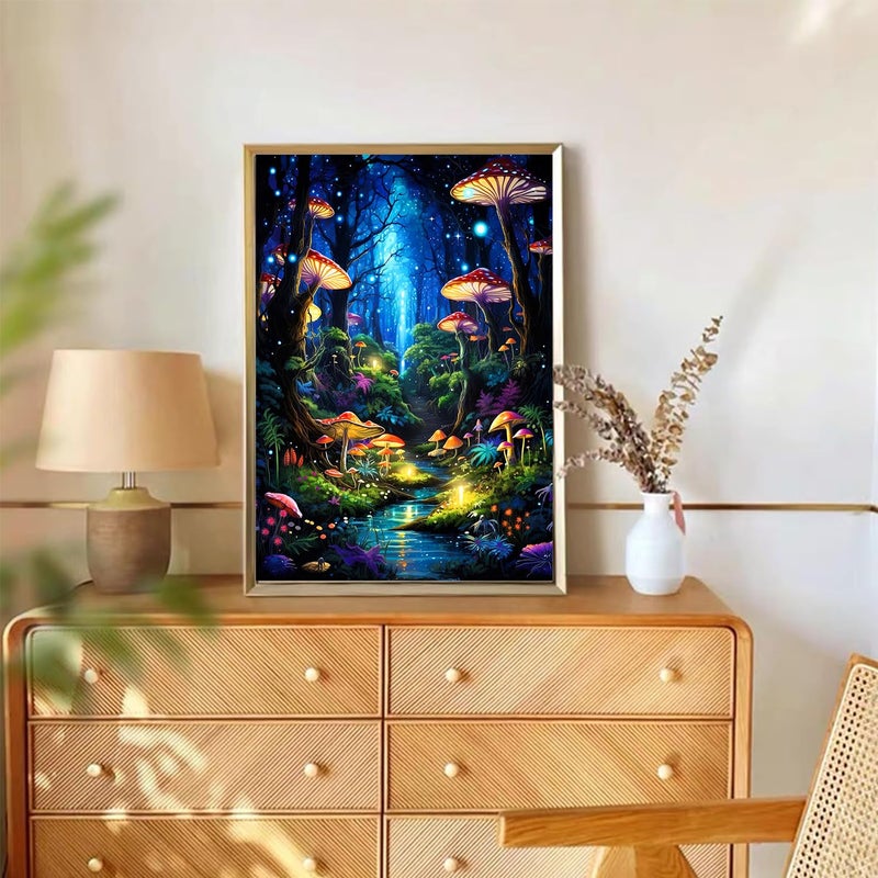 Meothan Enchanted Glow Forest Diamond Painting for Adults DIY Mushroom Diamond Art for Adult Beginners Mushroom Gem Painting Crafts for Adults Home Wall Decor 5D Gem Art Perfectly for Relaxation 12x16inch - Image 4