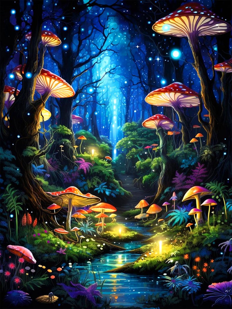 Meothan Enchanted Glow Forest Diamond Painting for Adults DIY Mushroom Diamond Art for Adult Beginners Mushroom Gem Painting Crafts for Adults Home Wall Decor 5D Gem Art Perfectly for Relaxation 12x16inch - Image 1
