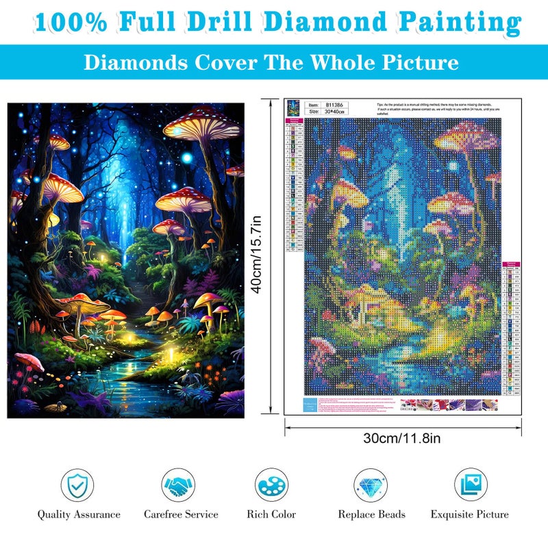 Meothan Enchanted Glow Forest Diamond Painting for Adults DIY Mushroom Diamond Art for Adult Beginners Mushroom Gem Painting Crafts for Adults Home Wall Decor 5D Gem Art Perfectly for Relaxation 12x16inch - Image 3