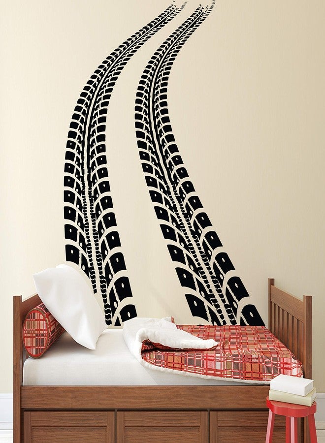 Decalzone Inc Decalzone Tire Tracks Wall Decal Tire Tread Decor Automotive Art Mural Boys Room Wall Sticker (46 inchesW x 36 inchesH), Black - Image 1