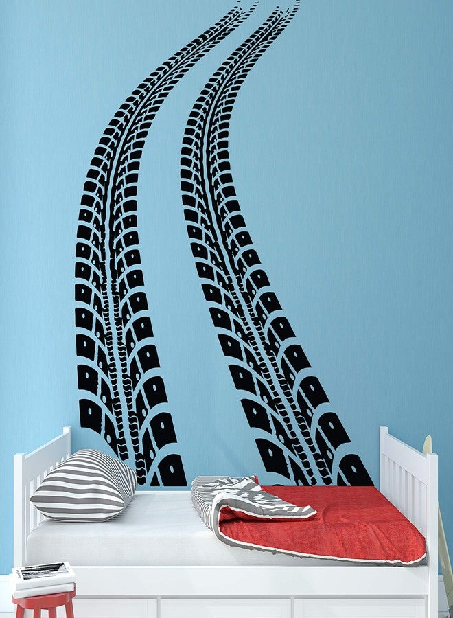 Decalzone Inc Decalzone Tire Tracks Wall Decal Tire Tread Decor Automotive Art Mural Boys Room Wall Sticker (46 inchesW x 36 inchesH), Black - Image 2