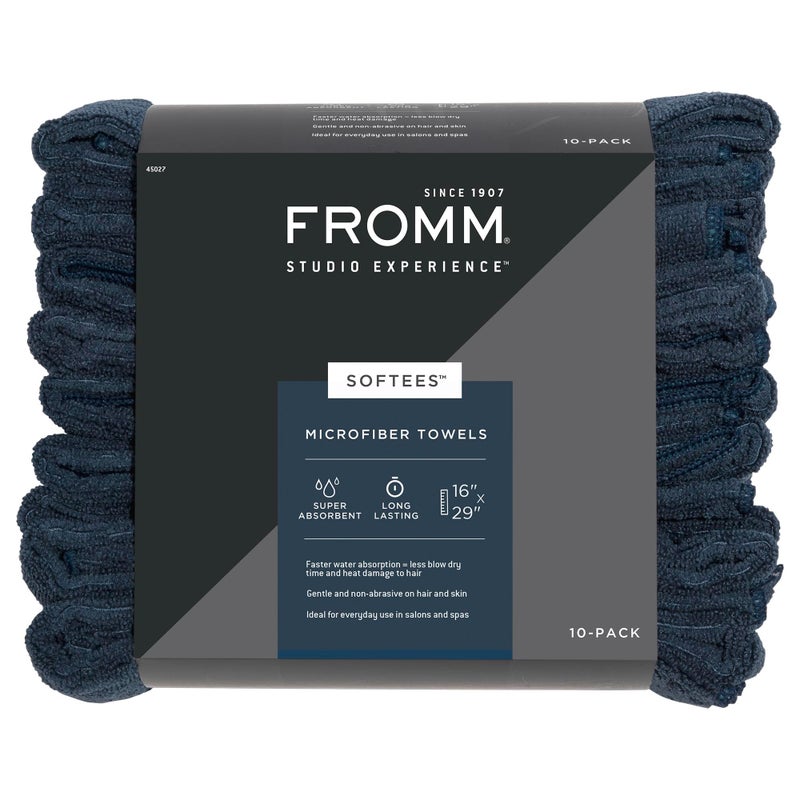 Fromm Softees Microfiber Salon Hair Towels for Hairstylists Barbers Spa Gym in Navy 16 by 29 10 count Perfect Hair Care Towel for Drying Curly Long Wavy Hair