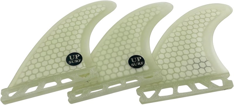 UP SURF Surfboard Tri Fin Single Tab M Size Fiberglass+Honeycomb Surfboard Fin G5 Thruster Set(White/Blue/Orange) - Image 1