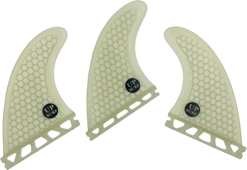 UP SURF Surfboard Tri Fin Single Tab M Size Fiberglass+Honeycomb Surfboard Fin G5 Thruster Set(White/Blue/Orange) - Image 2