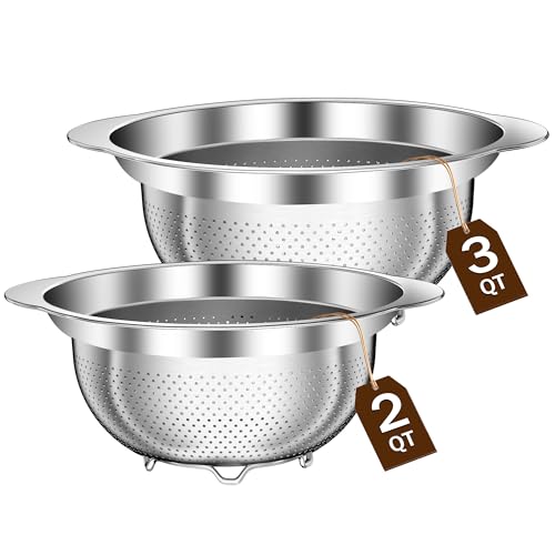 STOCKPOT Stainless Steel Strainers for Kitchen, Stainless Steel Colander, Kitchen Strainer for Pasta Fruit Veggie Hot Food, 2 Pack Strainers and Colanders(2QT & 3QT), Dishwasher Safe, Silver - Image 1
