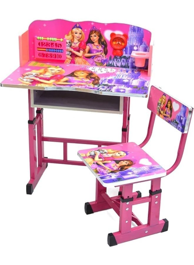 DubaiGallery Kids Desk Set, Multi-functional Height Adjustable Stationery Storage, Large Capacity Tray Included, Divided Bookshelf, Study Desk, School Desk + Chair - Image 1