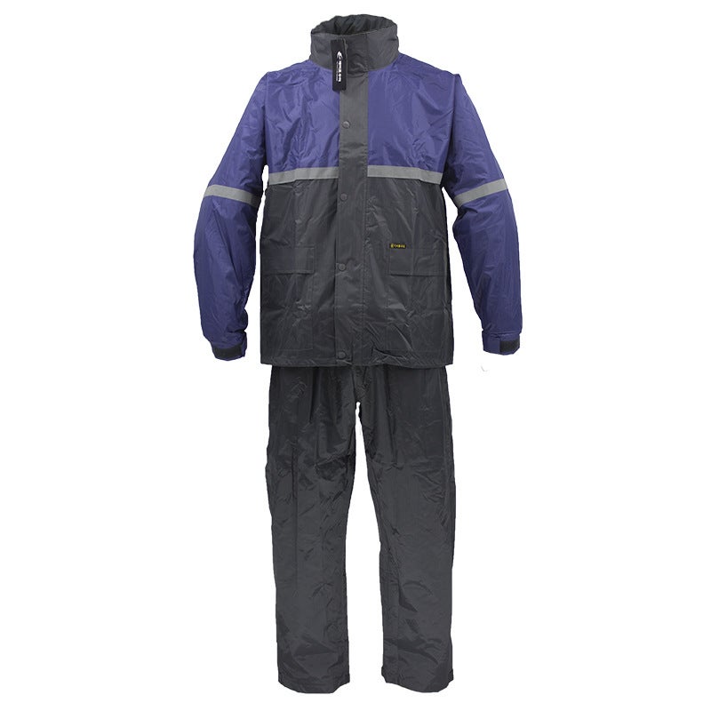 Colorblock Double-Layer Raincoat Waterproof Cycling Set Gray stitching dark blue