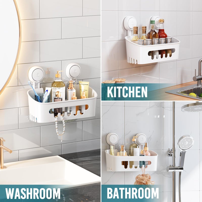 Taili Shower Caddy Suction Cup 2 Pack  Heavy Duty Bathroom Organizer  Removable Shelves For Inside Shower  Shampoo  Waterproof Suction Plastic Storage For Bathroom Accessories Holder  White - Image 4