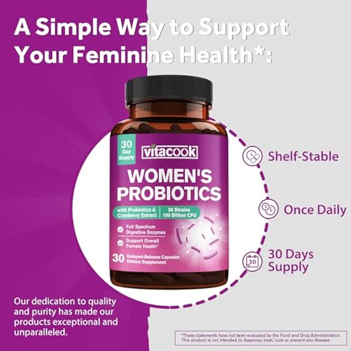 Vitacook Probiotics for Women 100 Billion CFU 36 Strains, Women's Probiotic with Prebiotics & Digestive Enzymes, Organic Cranberry, Boost Digestive, Vaginal & Urinary Health, 30 Vegan Caps - Image 3