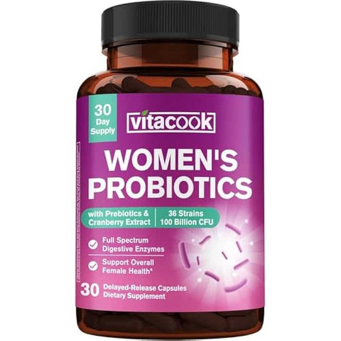 Vitacook Probiotics for Women 100 Billion CFU 36 Strains, Women's Probiotic with Prebiotics & Digestive Enzymes, Organic Cranberry, Boost Digestive, Vaginal & Urinary Health, 30 Vegan Caps - Image 1