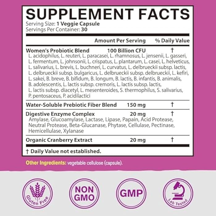 Vitacook Probiotics for Women 100 Billion CFU 36 Strains, Women's Probiotic with Prebiotics & Digestive Enzymes, Organic Cranberry, Boost Digestive, Vaginal & Urinary Health, 30 Vegan Caps - Image 2