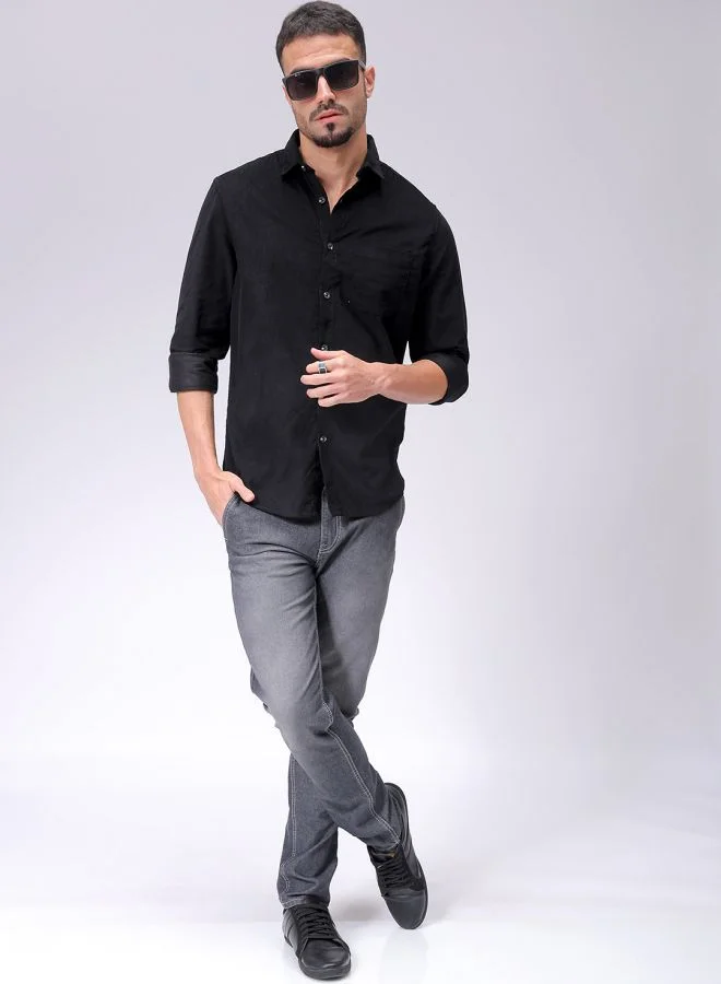 The Indian Garage Co Men Regular Fit Solid Full Sleeves Cutaway Collar Casual Shirt