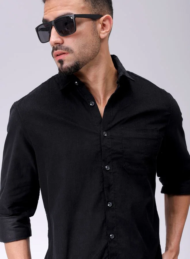 The Indian Garage Co Men Regular Fit Solid Full Sleeves Cutaway Collar Casual Shirt