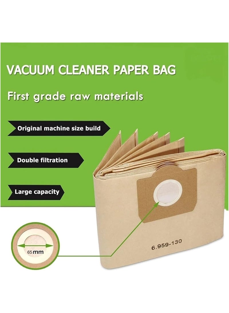 بكومور عبوة من 10 أكياس فلتر ورقية لمكنسة Karcher WD3 / WD3P الكهربائية - أكياس تجميع غبار بديلة، فلتر للاستخدام مرة واحدة جاف ورطب - Image 5