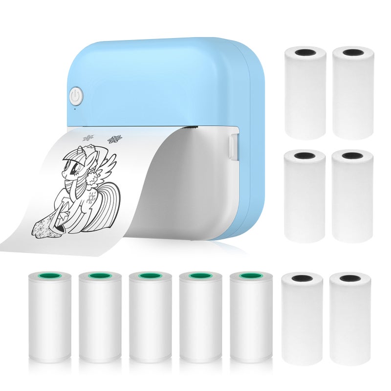 Mini Thermal Printer Multifunction Portable Sticker Maker Instant Photo Inkless Printing Support BT Connection for Smartphone with 6 Paper Rolls 57mm + 5 Self-Adhesive Paper Rolls Compatible with iOS - Image 1