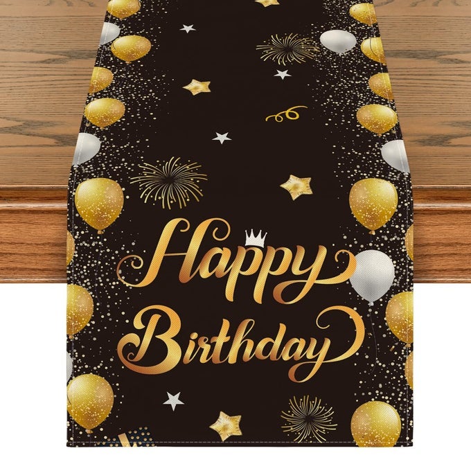BALLOONS FIREWORK HAPPY BIRTHDAY TABLE RUNNER STARS HOLIDAY KITCHEN DINING TABLE DECORATION FOR HOME PARTY DECOR 13X72 INCH