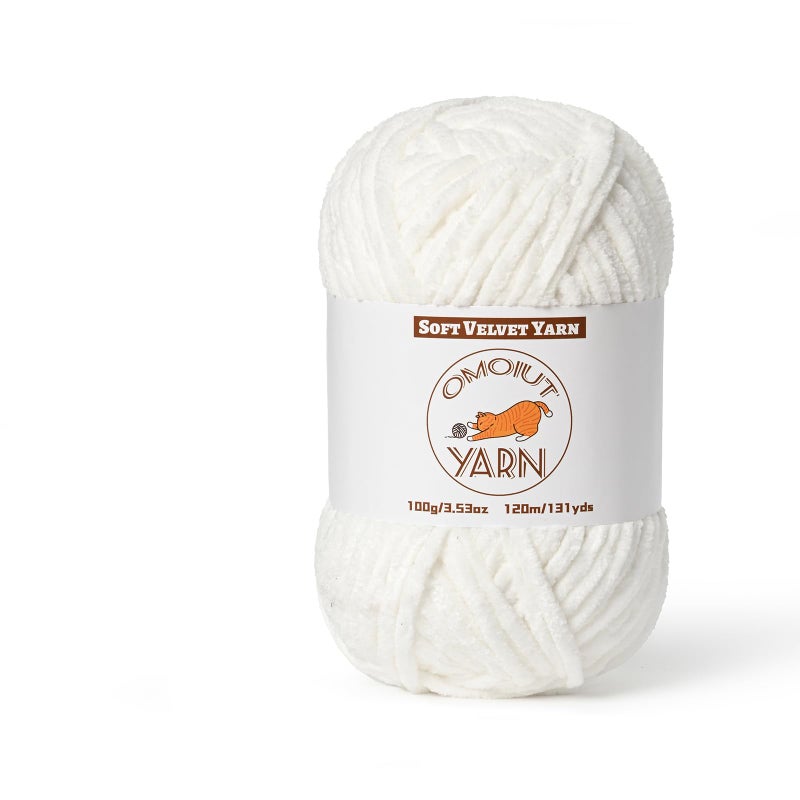 OMoiut Fluffy Velvet Yarn for Crocheting, Chunky Chenille Baby Blanket Yarn for Crocheting, Soft Fuzzy Puzzle Yarn for Knitting, 100g/3.53oz Bulky Thick Amigurumi Crochet Yarnsï¼ˆWhiteï¼‰ - Image 1