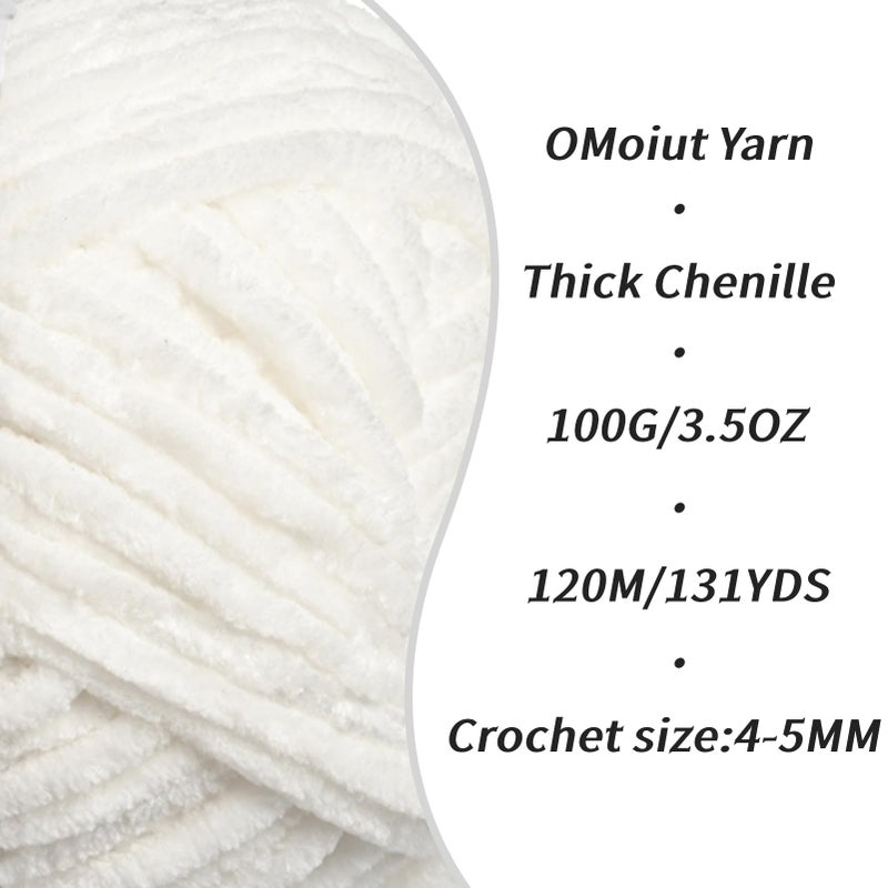 OMoiut Fluffy Velvet Yarn for Crocheting, Chunky Chenille Baby Blanket Yarn for Crocheting, Soft Fuzzy Puzzle Yarn for Knitting, 100g/3.53oz Bulky Thick Amigurumi Crochet Yarnsï¼ˆWhiteï¼‰ - Image 2