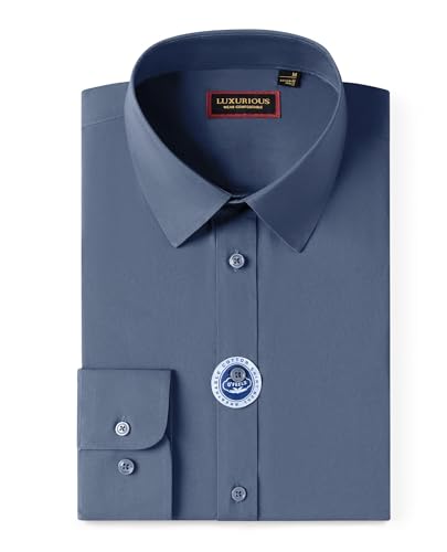 Lion Nardo Cotton Mens Dress Shirts Long Sleeve Big and Tall Dress Shirts for Men Wrinkle Free Button Down Shirts Regular Fit Navy Gray - Image 3
