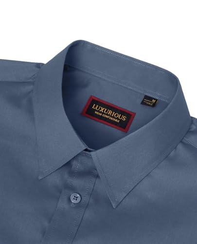 Lion Nardo Cotton Mens Dress Shirts Long Sleeve Big and Tall Dress Shirts for Men Wrinkle Free Button Down Shirts Regular Fit Navy Gray - Image 4