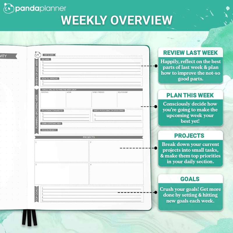 Panda Planner 2026 Undated Weekly Planner, To Do List Notebook with Habit Tracker, 8â€ x 11â€, 53 Weeks, Daily Weekly Monthly Overview for Home, School, Office, Turquoise - Image 3