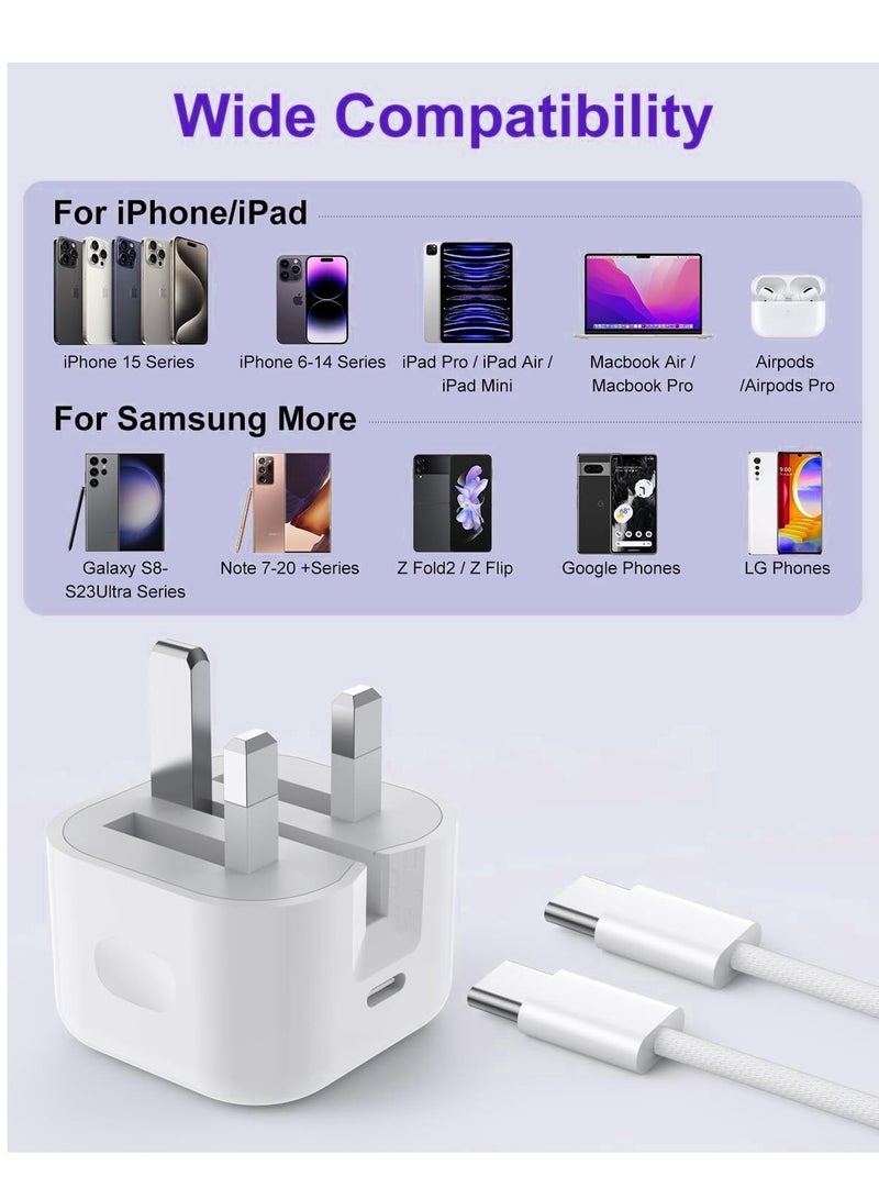 【MFi Certified】 iPhone 15 Charger Fast Charging, PD 20W USB C Wall Charger Plug with 1M USB C to USB C Fast Charging Data Sync Cable for iPhone 15/15 Plus/15 Pro/15 Pro Max, iPad Pro/Air/Mini/10th  - Image 5