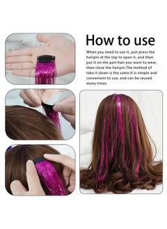 Edoneery 19.7 Inch Clip In Hair Tinsel Fairy Hair Tinsel Kit Clips Clip On Glitter Hair Tinsel Extensions (Rose)  - Image 4