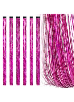 Edoneery 19.7 Inch Clip In Hair Tinsel Fairy Hair Tinsel Kit Clips Clip On Glitter Hair Tinsel Extensions (Rose)  - Image 1
