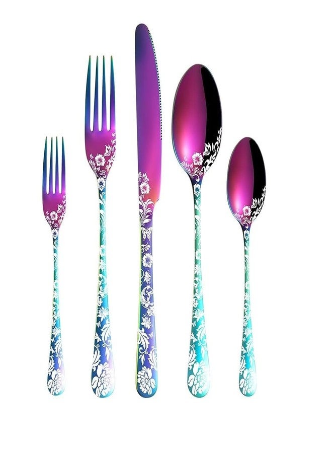 KESESU Silverware Set, KESESU 20 Pieces Stainless Steel Square Flatware Cutlery Set for 4, Modern Tableware Eating Utensils for Kitchen, Matte Finish, Dishwasher Safe – Rainbow (5, Rainbow) - Image 1