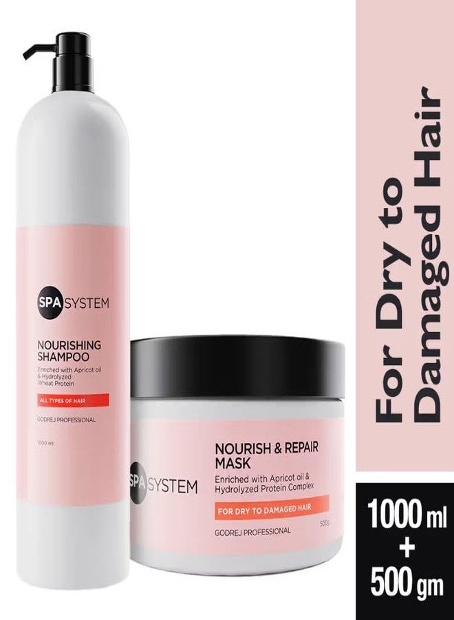 Spa System Nourishing Shampoo (1000 ml) & Mask (500 gm) | Enriched with apricot oil, silk amino acids & shea butter || NORMAL TO FRIZZY & UNRULY HAIR || ORIGINAL PRODUCT - Image 5