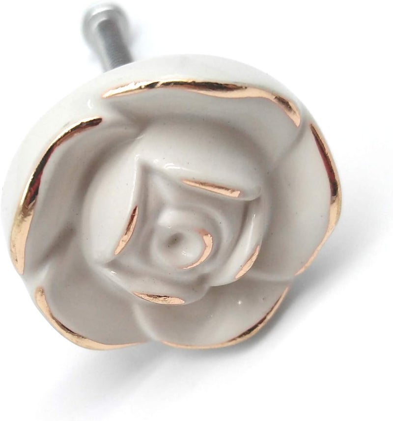 Joyindecor Multi-use detailed build Antique Rose Flower Cabinet Knobs, Vintage Kitchen Shabby Chic Zinc Alloy White Drawer Pull Handles for Dresser Vanity Nightstand Cupboard Wardrobe, 8 Pack (Golden Line) Protective coating - Image 4