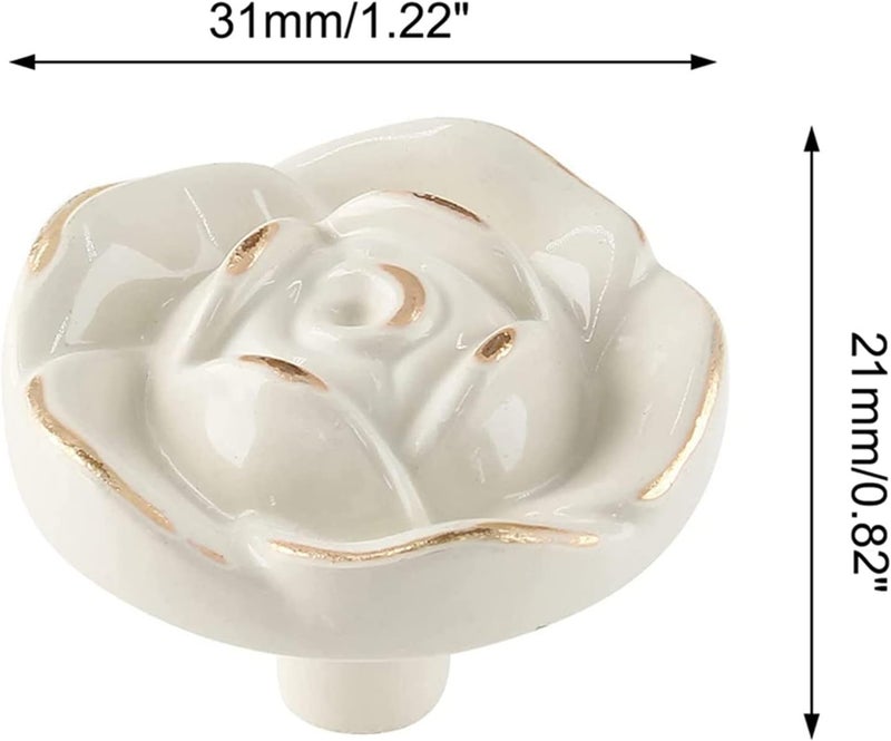 Joyindecor Multi-use detailed build Antique Rose Flower Cabinet Knobs, Vintage Kitchen Shabby Chic Zinc Alloy White Drawer Pull Handles for Dresser Vanity Nightstand Cupboard Wardrobe, 8 Pack (Golden Line) Protective coating - Image 2