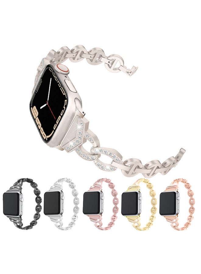 For Apple Watch10 Ultra2 Stainless Steel Strap For Apple Watch IWatch9 VO Diamond Chain-Color:2#Vo Black 38/40/41/s10 42mm  - Image 1