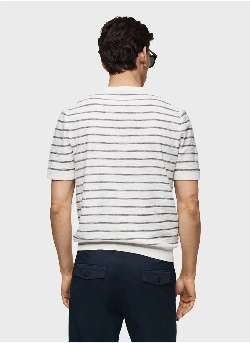 مانجو مان Stripe Crew Neck T-Shirt