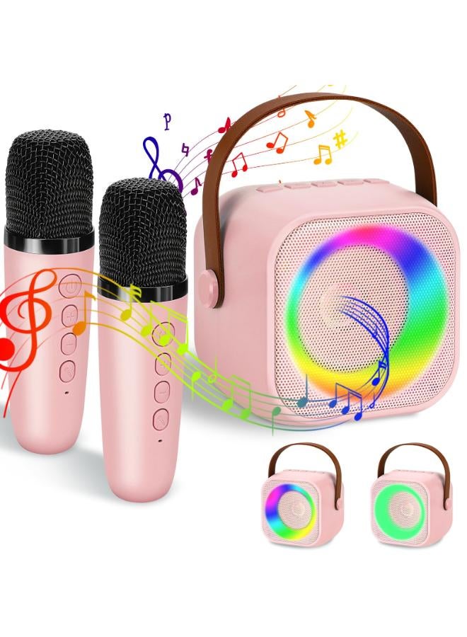 آلة كاريوكي للأطفال، آلة كاريوكي POUNA بلوتوث للبالغين مع 2 ميكروفونات لاسلكية مع أضواء ملونة، ألعاب هدايا للأطفال البنات 4، 5، 6، 7، 8، 9، 10 + عيد ميلاد عيد الميلاد الوردي