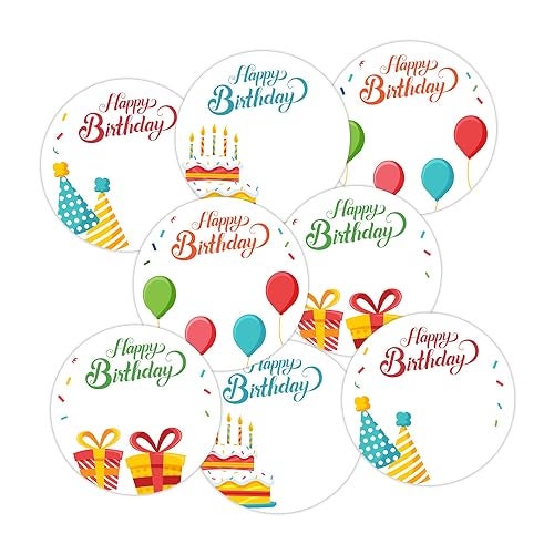 weRevel Happy Birthday Wishes Note Stickers, 40 Pieces, 2inches, Round, 4 Unique Designs, Made of Sticker Paper-Self-Adhesive - Image 1