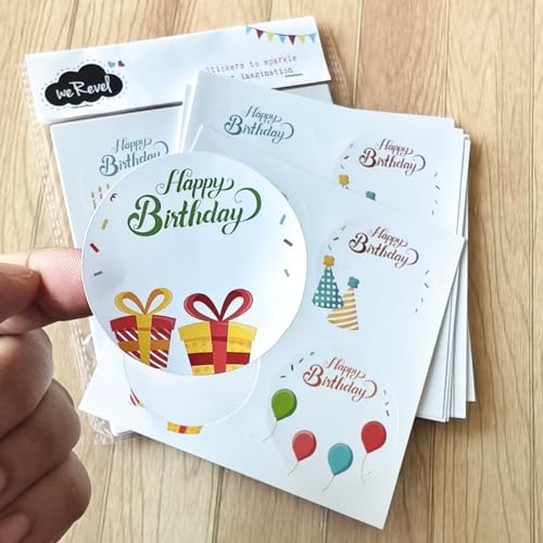 weRevel Happy Birthday Wishes Note Stickers, 40 Pieces, 2inches, Round, 4 Unique Designs, Made of Sticker Paper-Self-Adhesive - Image 4