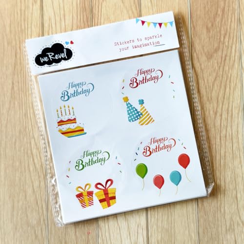 weRevel Happy Birthday Wishes Note Stickers, 40 Pieces, 2inches, Round, 4 Unique Designs, Made of Sticker Paper-Self-Adhesive - Image 2