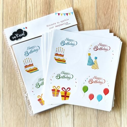weRevel Happy Birthday Wishes Note Stickers, 40 Pieces, 2inches, Round, 4 Unique Designs, Made of Sticker Paper-Self-Adhesive - Image 3