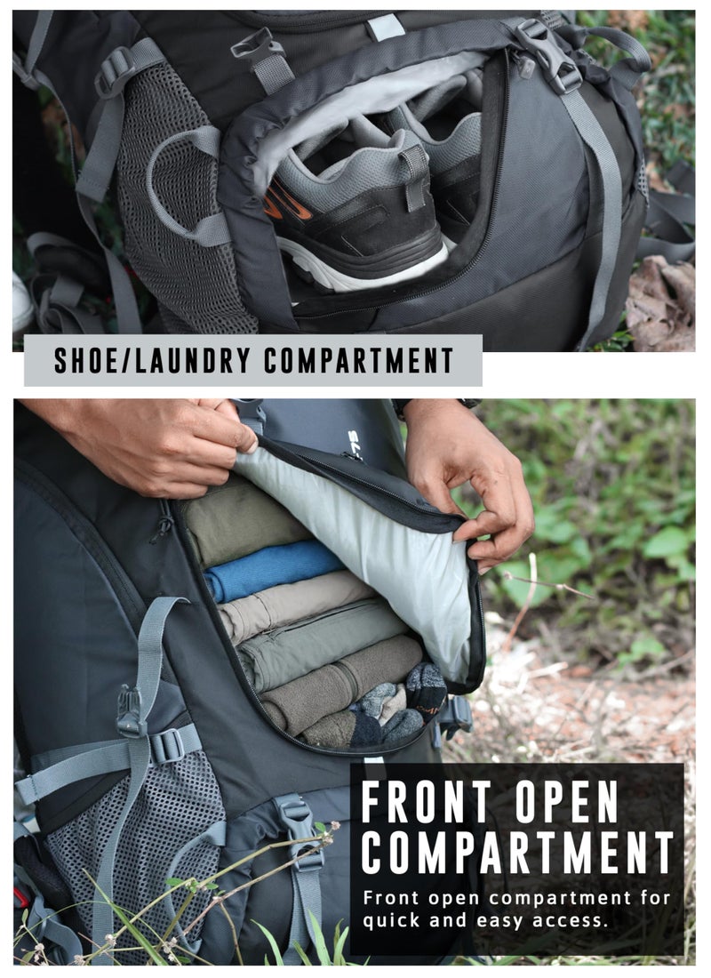 TRAWOC TRAILBLAZE 75 Liter Rucksack bag for Men & Women, Travel Backpack Camping Hiking Trekking Bag Rain Cover/Shoe Compartment, Grey, 3 Year Warranty - Image 4