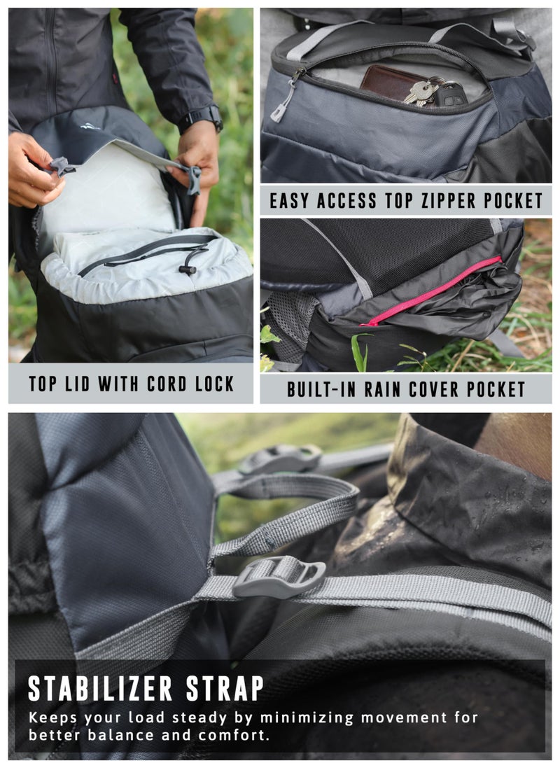 TRAWOC TRAILBLAZE 75 Liter Rucksack bag for Men & Women, Travel Backpack Camping Hiking Trekking Bag Rain Cover/Shoe Compartment, Grey, 3 Year Warranty - Image 5