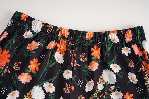 Vozanet Women's Pajamas Set Soft V Neck Sleepwear Top and Capri Pj Lounge Sets Plus Size Novel Floral Design Elegant Loungewear Capri Sets, Black/Orange, X-Large - Image 5