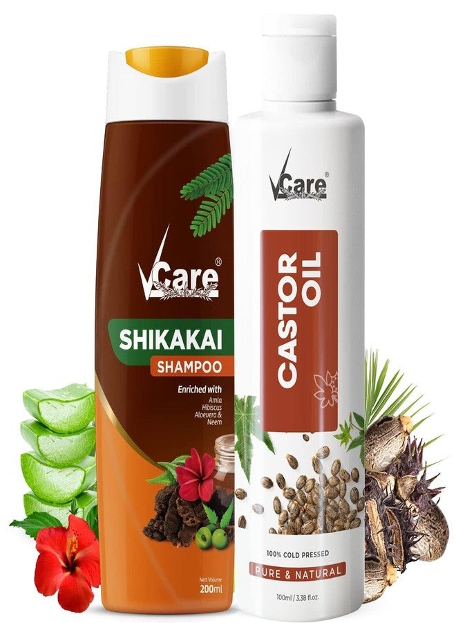 Vcare Cold Pressed Castor Oil and Shikakai Shampoo with Goodness of Amla, Hibiscus, Aloe Vera and Pure Castor for Hair Growth Combo - Image 1