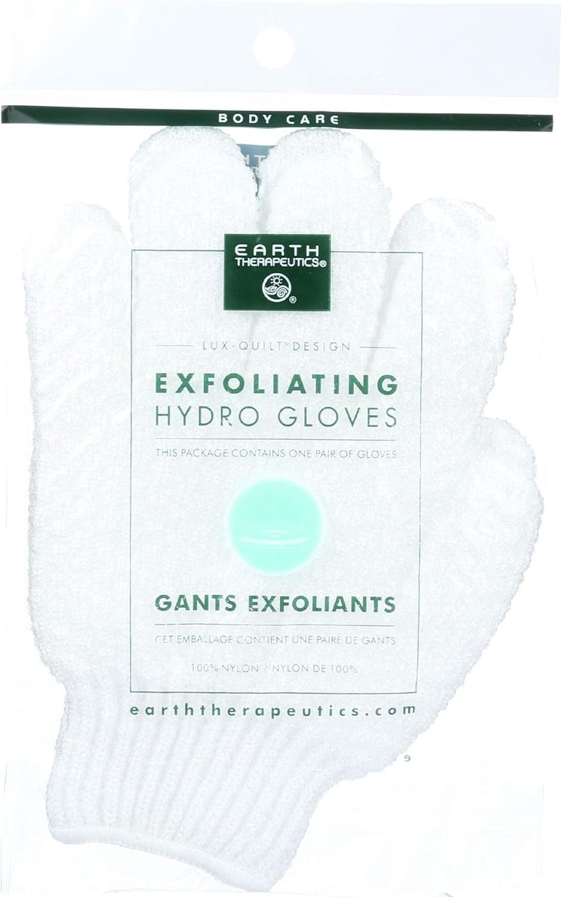 Earth Therapeutics Hydro Exfoliating Gloves - 100% Nylon, White, 1 Pair - Image 1