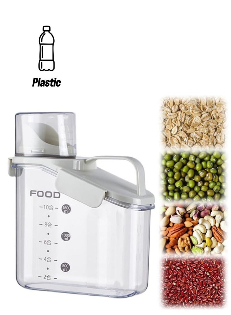 Hihonor Slim Rice Container Storage Tank, Dry Food Airtight Container kitchen Storage Containers, Airtight Food Storage with Pouring Spout for Oatmeal, Grain, Cereal, Pasta, Flour (White, 1600 ML) - Image 1
