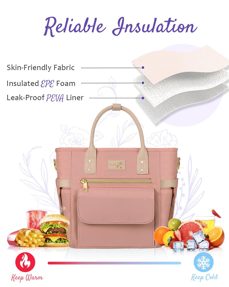 GLORIEROO Deluxe Insulated Lunch Box Bag Women - Leakproof Waterproof Cooler with Multi Pockets Removable Strap for Work Picnic - Teacher Mothers Day Christmas Birthday Gifts - Image 4