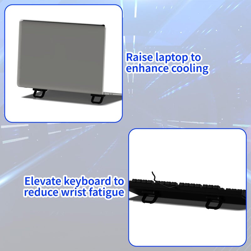 Notoke 2 PCS Portable Keyboard Riser, Adjustable Black Laptop Keyboard Stand with 2 Angle Settings and Self-Adhesive Foldable Feet, Mini Foldable Laptop Stand Riser Keyboards Lift for Most Keyboards - Image 4