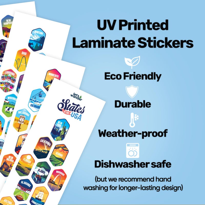 LET'S WANDER 50 States Water Bottle with Waterproof Stickers - 32oz Leakproof Insulated Stainless Steel with Straw - States of the USA Gift Bottle (Black) - Image 5