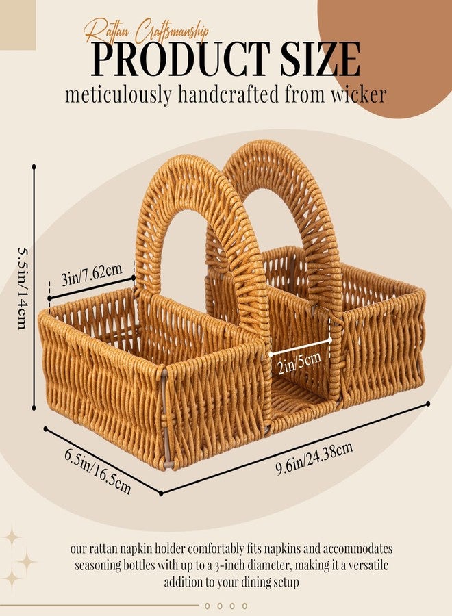 AceOrbit Boho Rattan Napkin Holder with Spice Rack Woven Dining Table Organizer for Napkins, Condiments Utensils Kitchen Counter Decor, Rustic Picnic Party Serving Caddy - Image 2