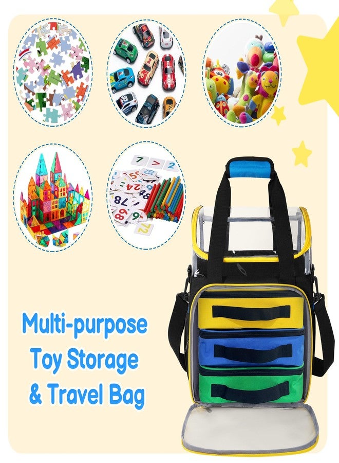 Rexmica 4 Packs Toy Storage Organizer Bag Compatible with Lego Building Bricks, Double Layer Toy Travel Case for Various Blocks, Magnetic Building Tiles, Board Game, Educational Math Game, Black - Image 5
